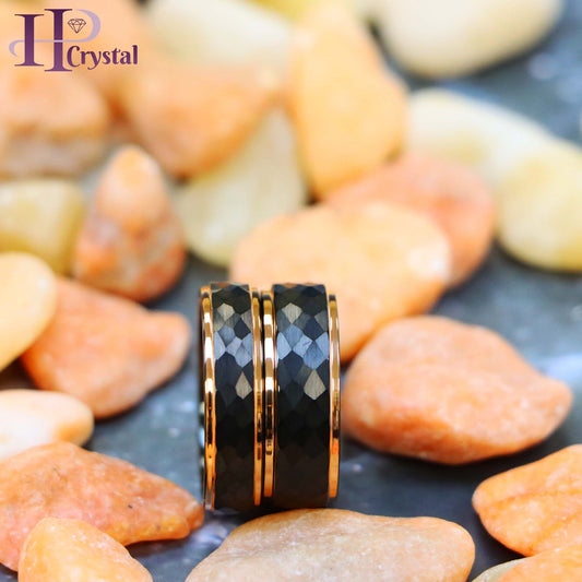 Two-Tone Black & Rose Gold IP Plated Hammered Center Tungsten Ring