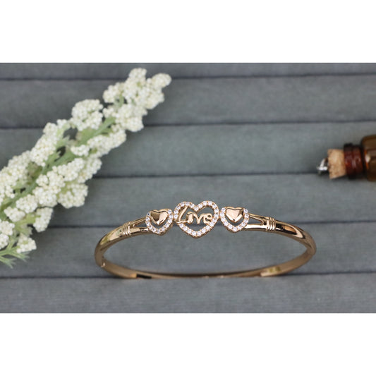 Love Heart Trio Rose Gold Bangle with CZ Accents, XPBL0584 (2059-4)