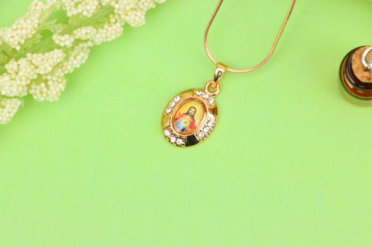 Sacred Heart Rose Gold Pendant with Crystals – Religious Jewelry, XPPT1737 (2151-2)