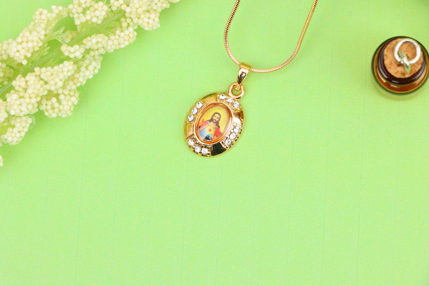 Sacred Heart Rose Gold Pendant with Crystals – Religious Jewelry, XPPT1737 (2151-2)