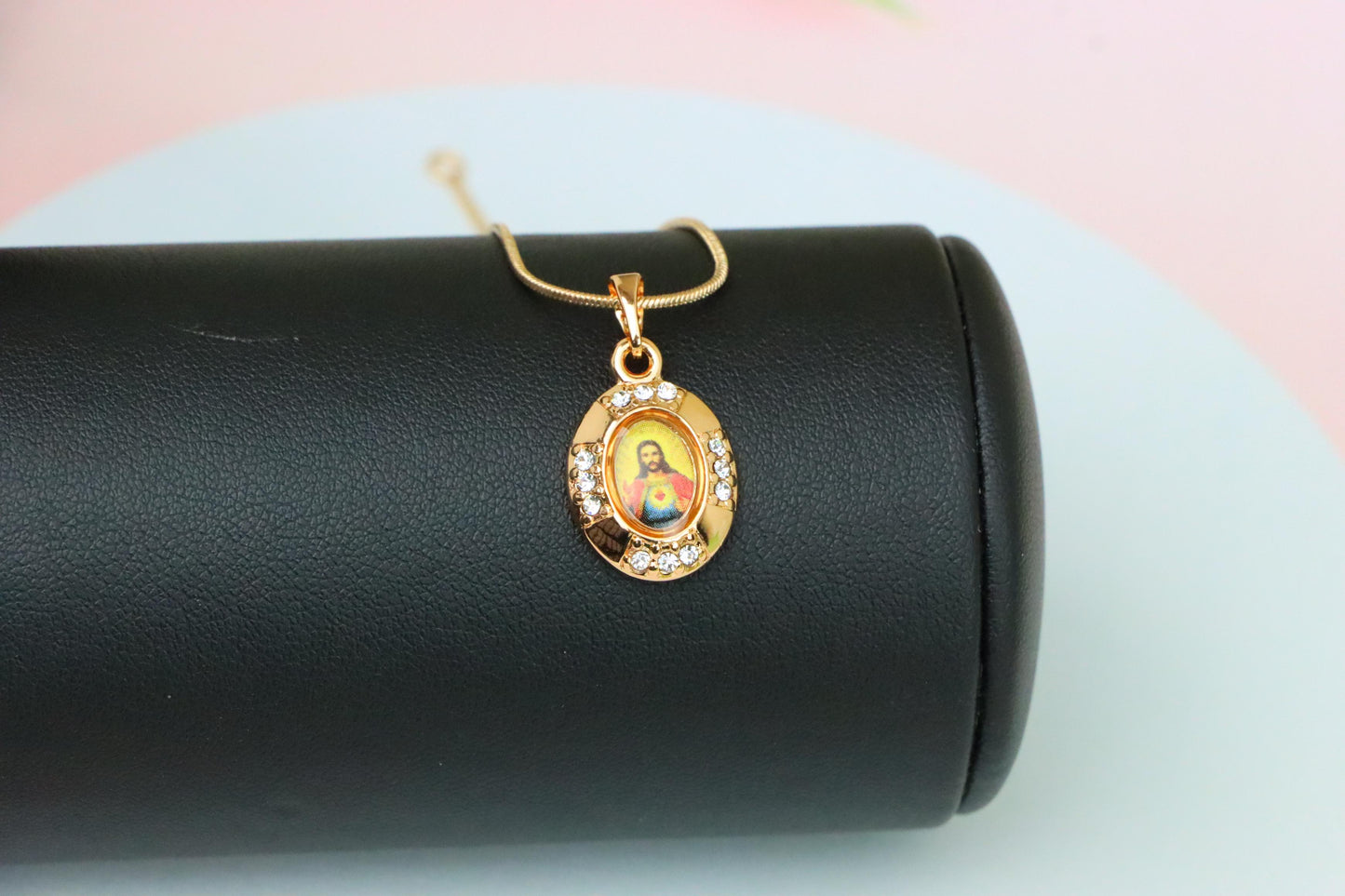 Sacred Heart Rose Gold Pendant with Crystals – Religious Jewelry, XPPT1737 (2151-2)