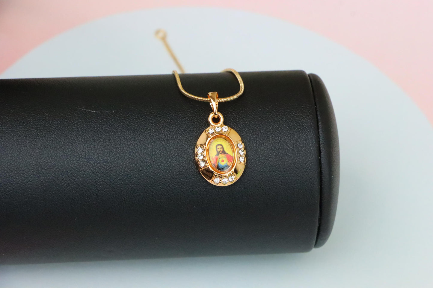 Sacred Heart Rose Gold Pendant with Crystals – Religious Jewelry, XPPT1737 (2151-2)