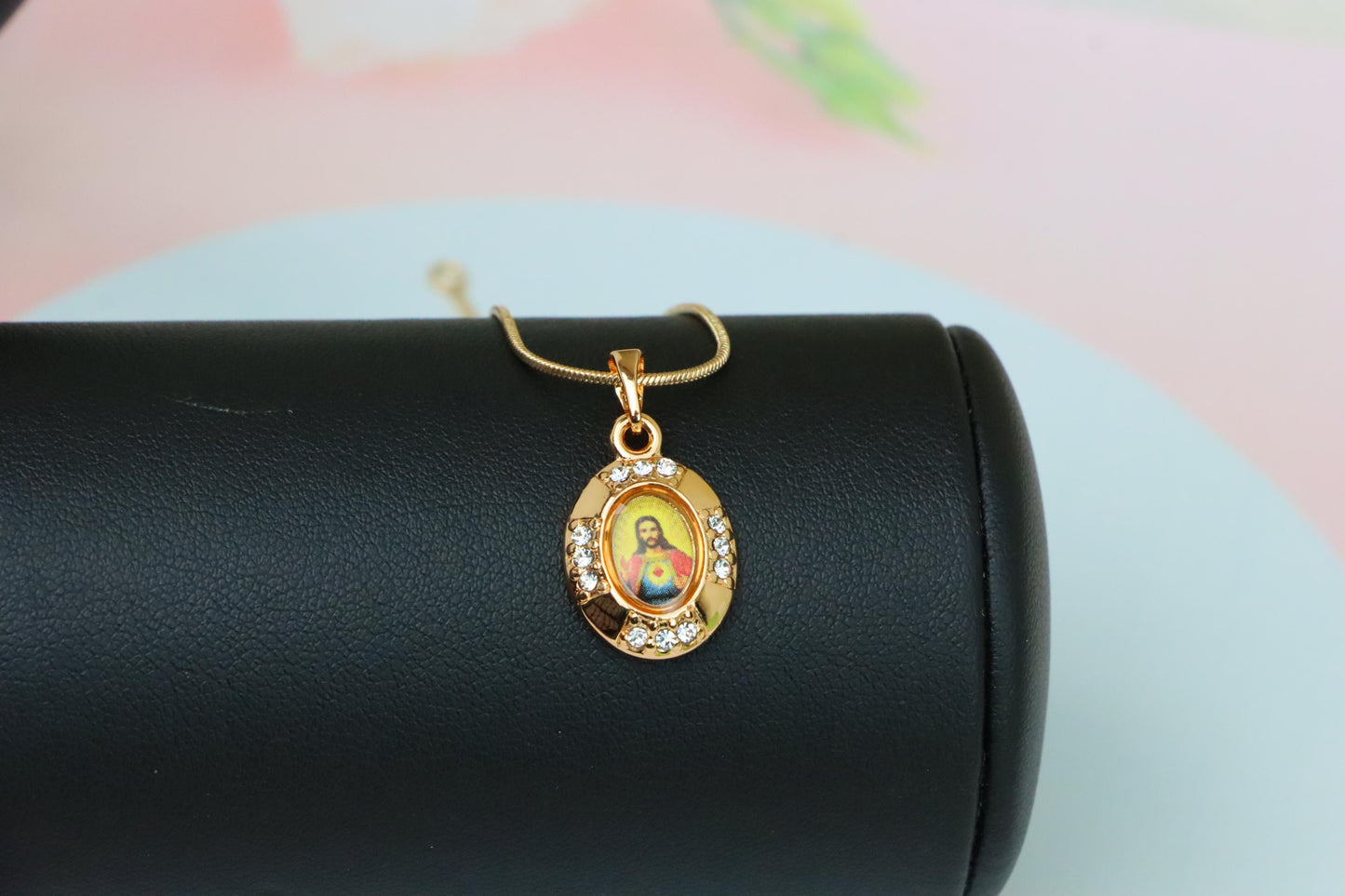 Sacred Heart Rose Gold Pendant with Crystals – Religious Jewelry, XPPT1737 (2151-2)