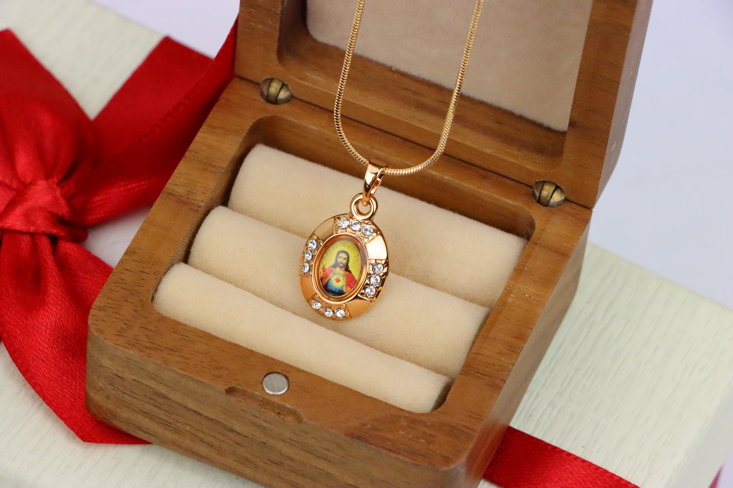 Sacred Heart Rose Gold Pendant with Crystals – Religious Jewelry, XPPT1737 (2151-2)