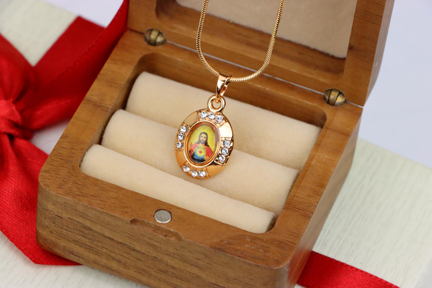 Sacred Heart Rose Gold Pendant with Crystals – Religious Jewelry, XPPT1737 (2151-2)
