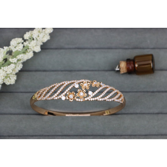 Elegant Floral Rose Gold Bangle with Sparkling Crystal Accents, XPBL0585 (2059-5)