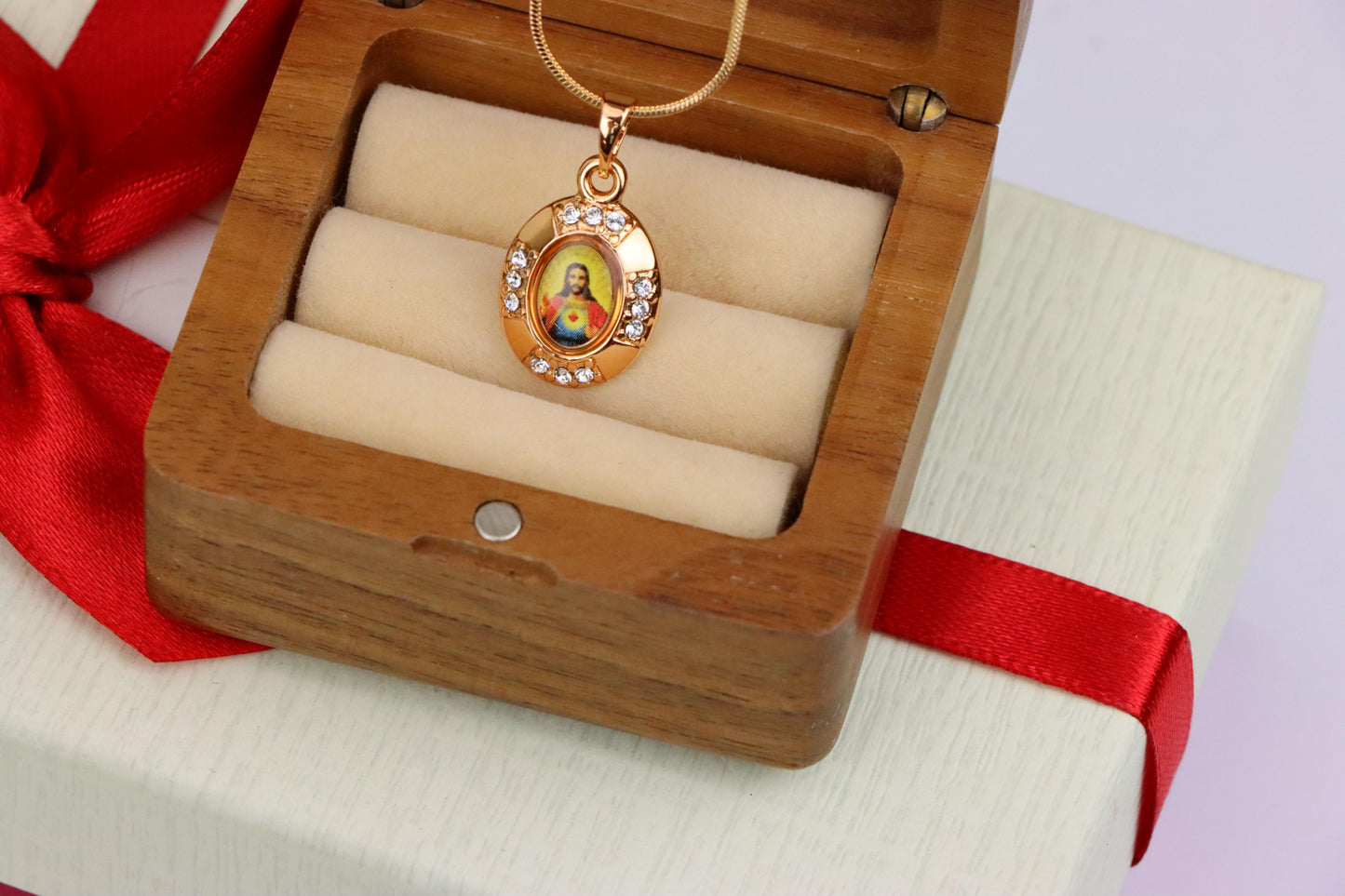 Sacred Heart Rose Gold Pendant with Crystals – Religious Jewelry, XPPT1737 (2151-2)