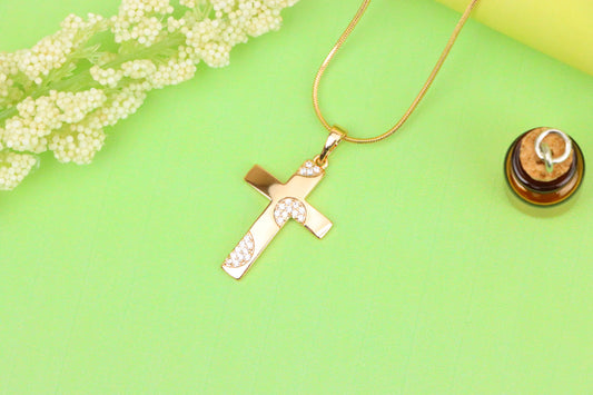 Elegant Rose Gold Cross Pendant with Crystal Accents for Women &amp; Men, XPPT1738 (2151-3)