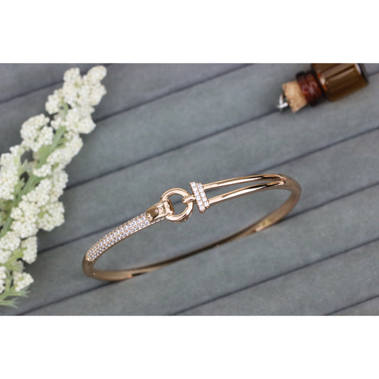 Elegant Rose Gold Bangle with Dual-Tone Ring Accent, XPBL0586 (2059-6)