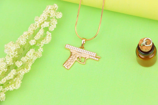 Stylish Gun-Shaped Rose Gold Pendant with Stone Detail, XPPT1286 (2129-2)