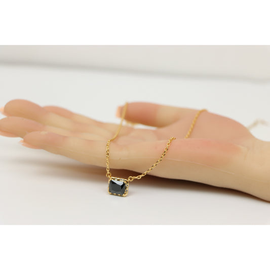 Elegant Rose Gold Plated Necklace with Black Gemstone Pendant, XPNL0144 (2015-4)