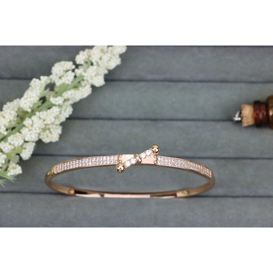 Rose Gold Bangle with Elegant Diamond-Studded Cross Accent Design, XPBL0587