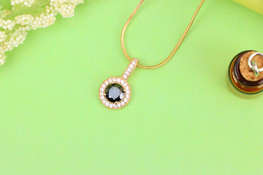 Gold Plated Black Round Pendant with Crystal Halo for Women, XPPT1740 (2151-4)