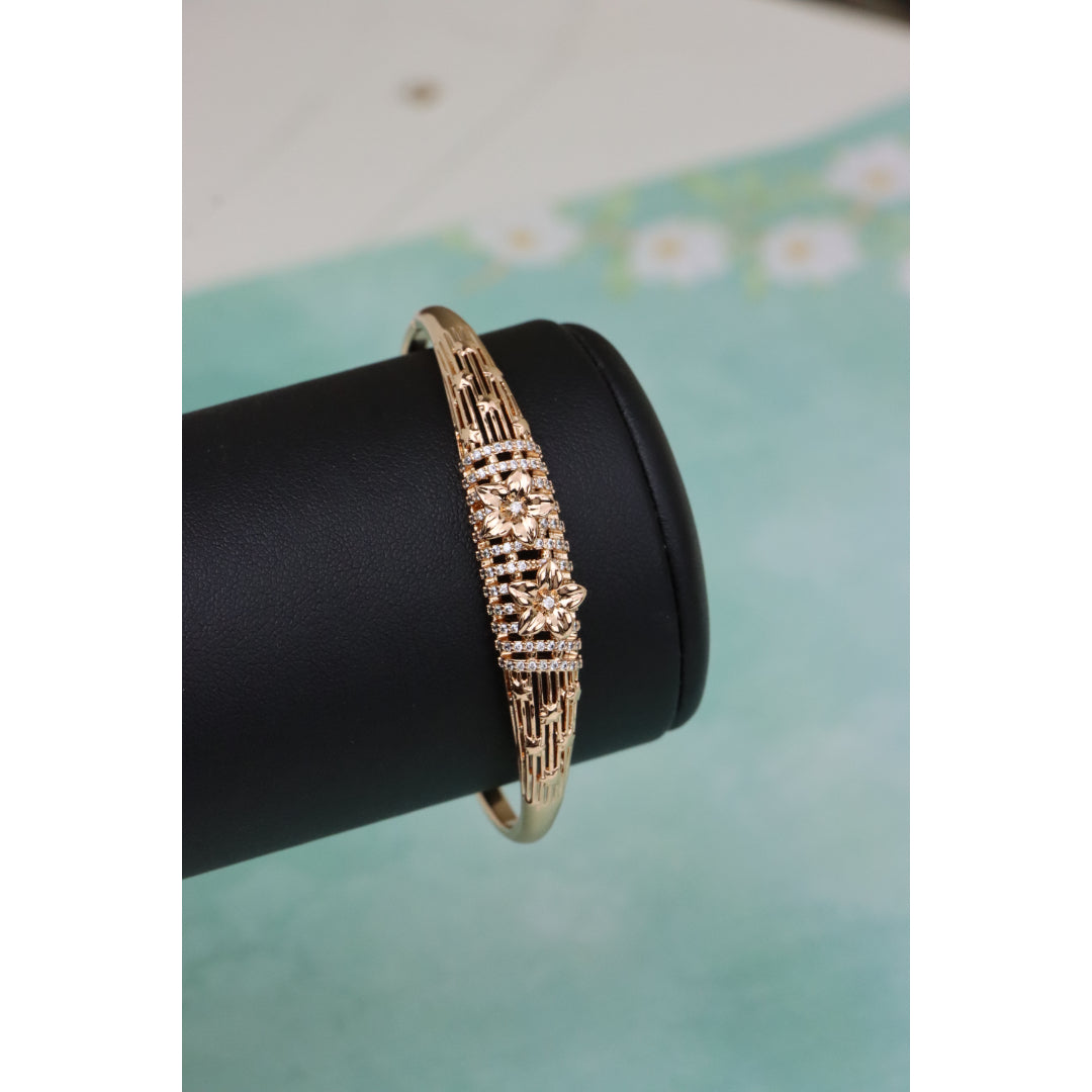 Elegant Rose Gold Bangle with Twin Floral Diamond Accents, XPBL0588 (2059-8)