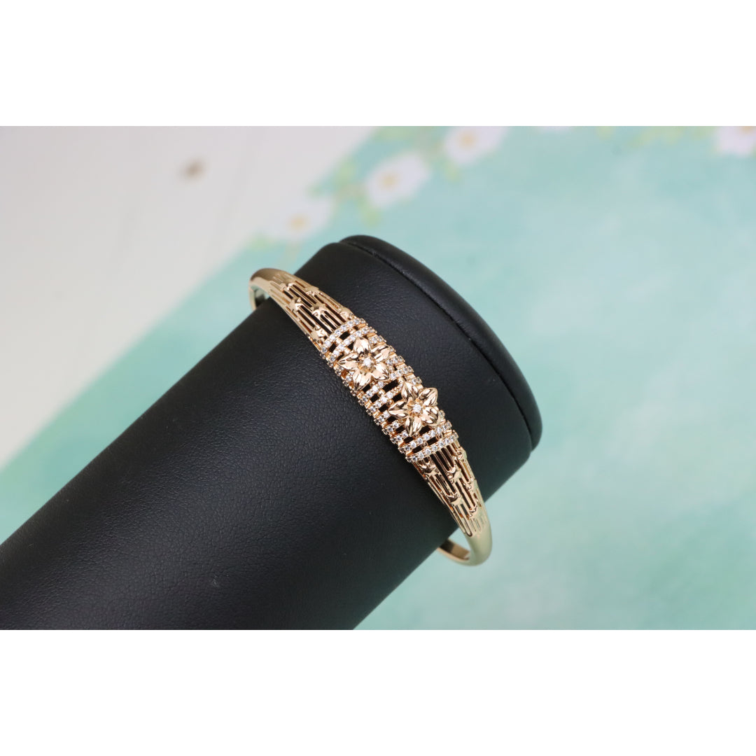 Elegant Rose Gold Bangle with Twin Floral Diamond Accents, XPBL0588 (2059-8)