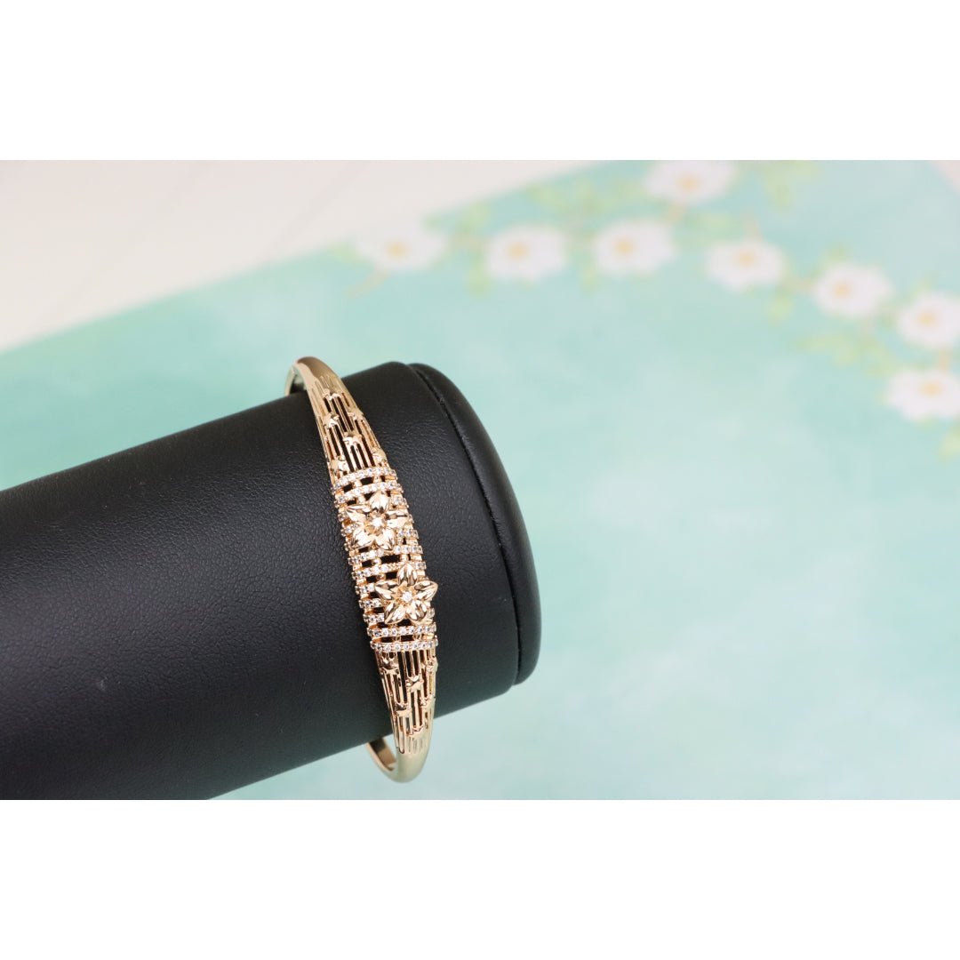 Elegant Rose Gold Bangle with Twin Floral Diamond Accents, XPBL0588 (2059-8)