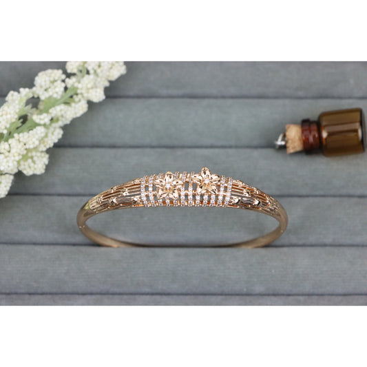 Elegant Rose Gold Bangle with Twin Floral Diamond Accents, XPBL0588 (2059-8)