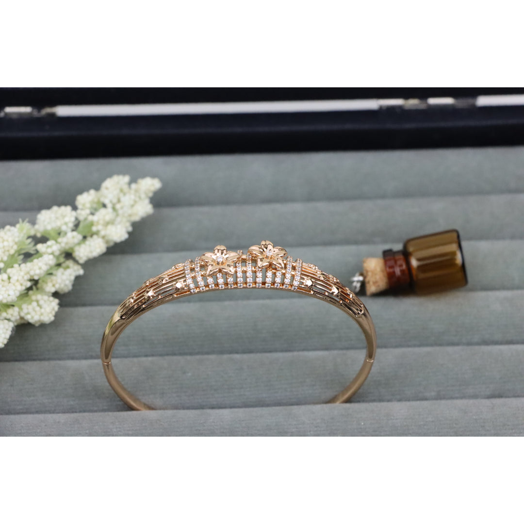 Elegant Rose Gold Bangle with Twin Floral Diamond Accents, XPBL0588 (2059-8)