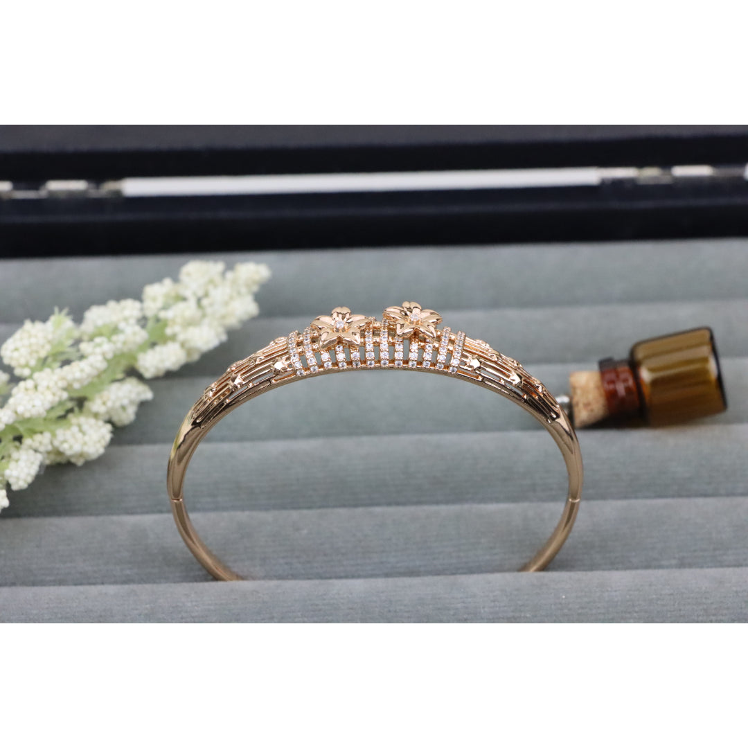 Elegant Rose Gold Bangle with Twin Floral Diamond Accents, XPBL0588 (2059-8)