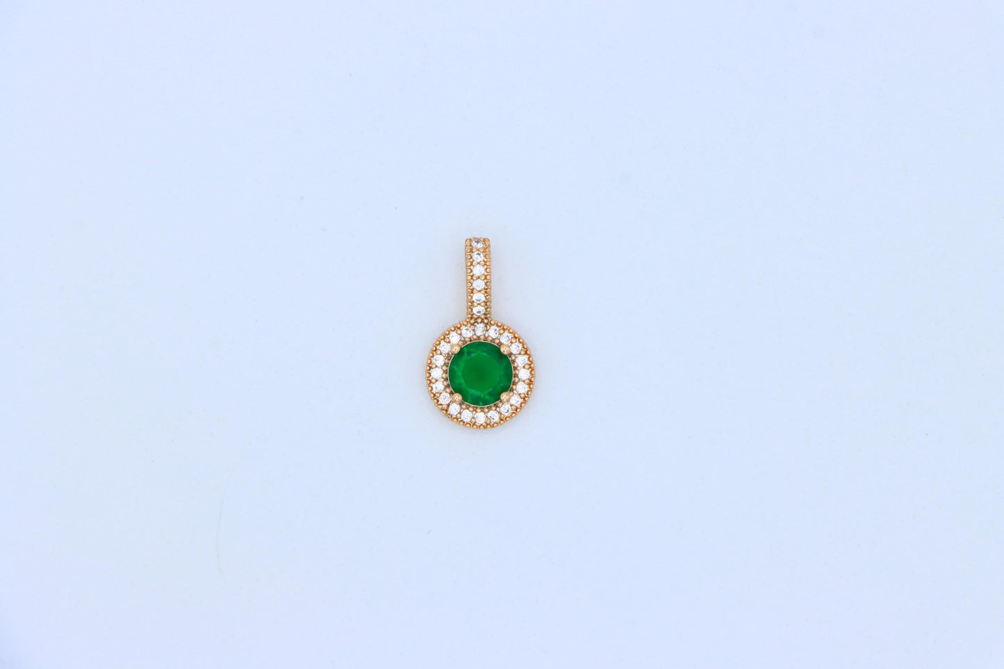 Elegant Gold Plated Green Stone Pendant with Crystal Halo Design, XPPT1741 (2151-4)