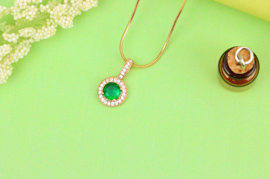 Elegant Gold Plated Green Stone Pendant with Crystal Halo Design, XPPT1741 (2151-4)