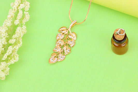 Stylish Rose Gold Leaf Necklace with Sparkling CZ, XPNL1288 (2129-4)