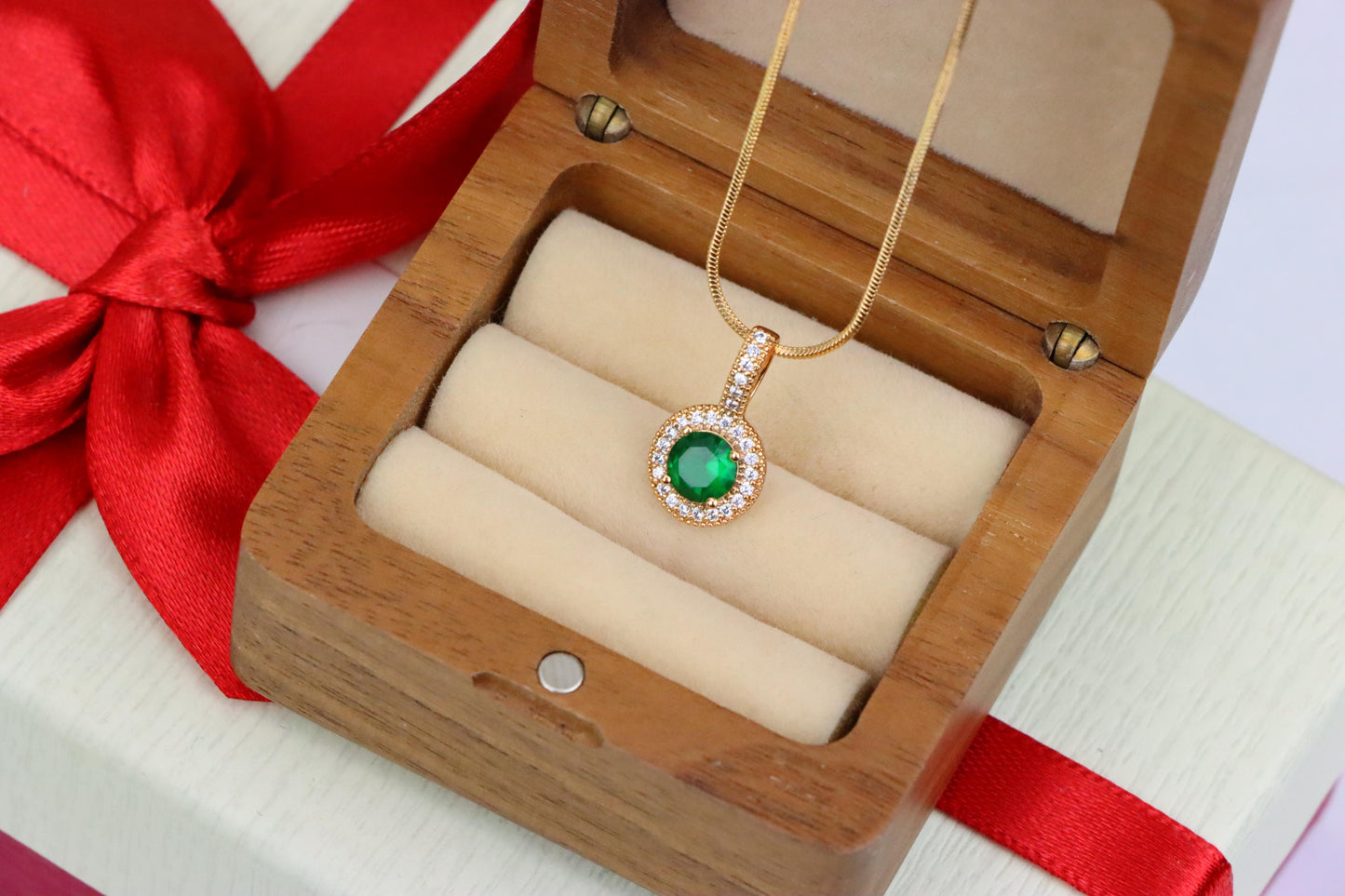 Elegant Gold Plated Green Stone Pendant with Crystal Halo Design, XPPT1741 (2151-4)