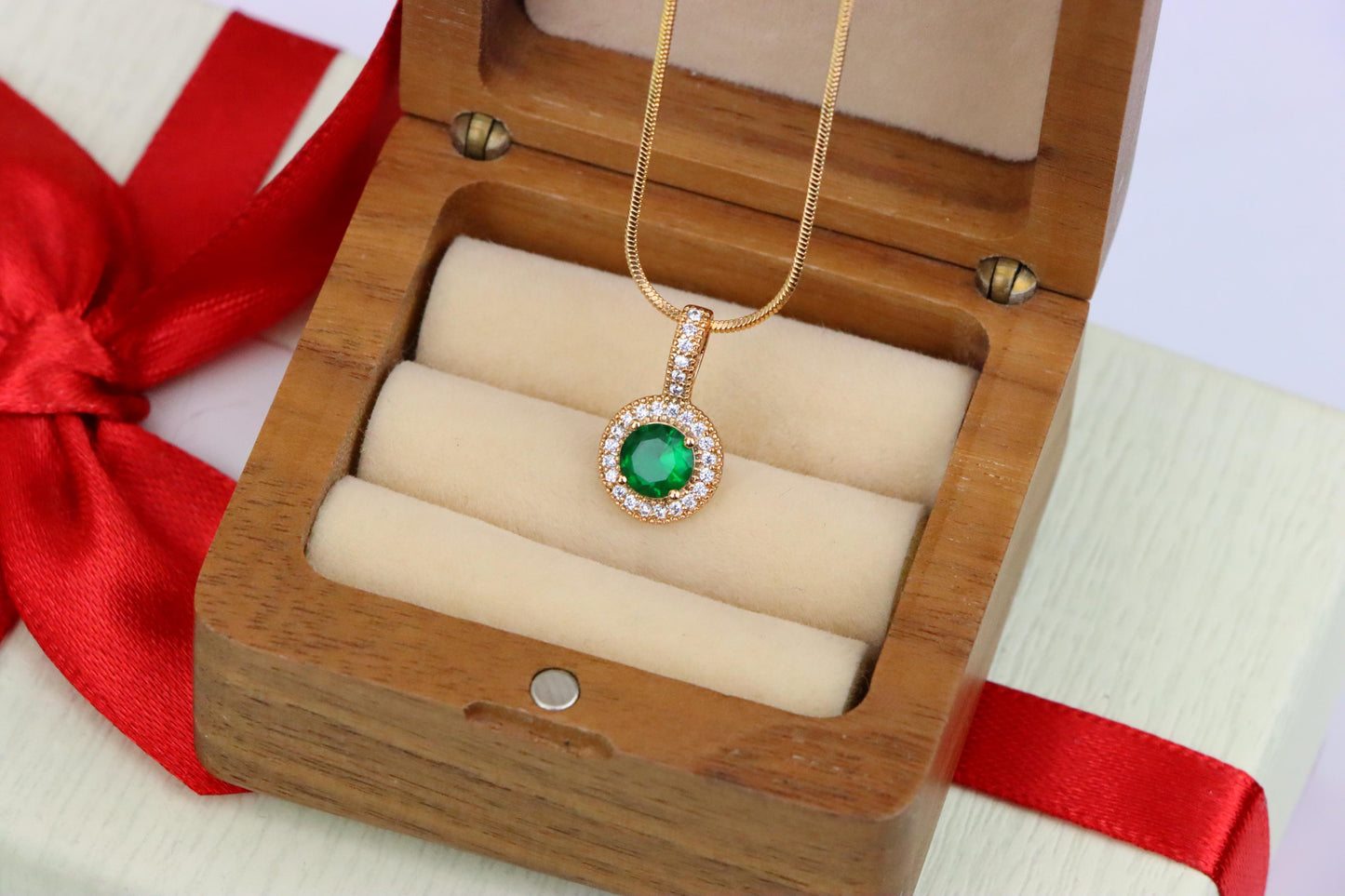 Elegant Gold Plated Green Stone Pendant with Crystal Halo Design, XPPT1741 (2151-4)