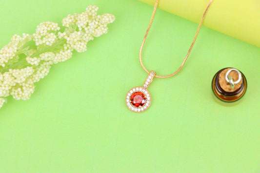 Gold Plated Round Red Stone Pendant with Halo CZ Accent Design, XPPT1742 (2151-4)