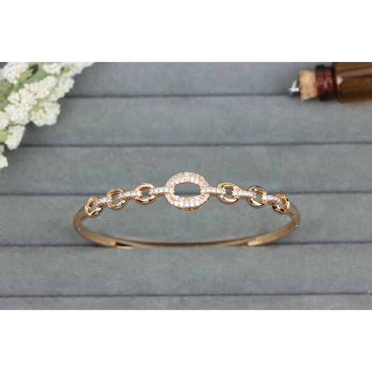 Rose Gold Bangle with Diamond-Accented Oval Chain Link Design, XPBL0590 (2059-10)