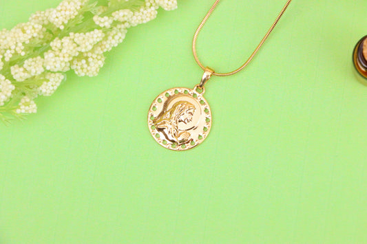Round Rose Gold Religious Pendant with Praying Figure Design, XPPT1743 (2151-5)