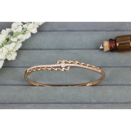 Rose Gold Designer Bangle with Diamond Accent &amp; Twisted Detailing, XPBL0591 (2060-1)