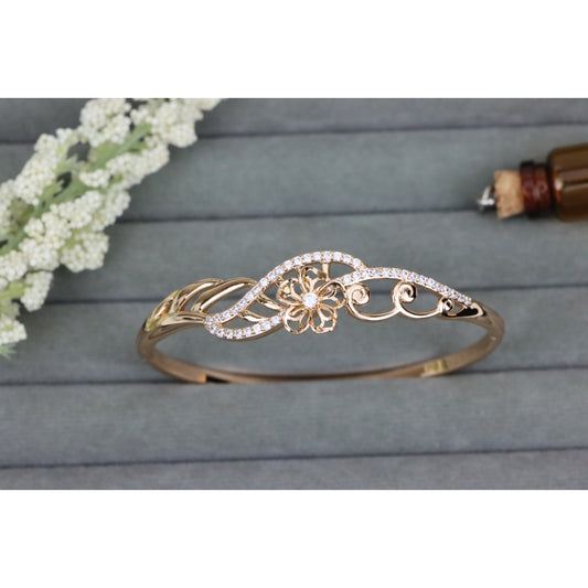 Elegant Floral Design Rose Gold Bangle with Crystal Accents, XPBL0592 (2060-2)