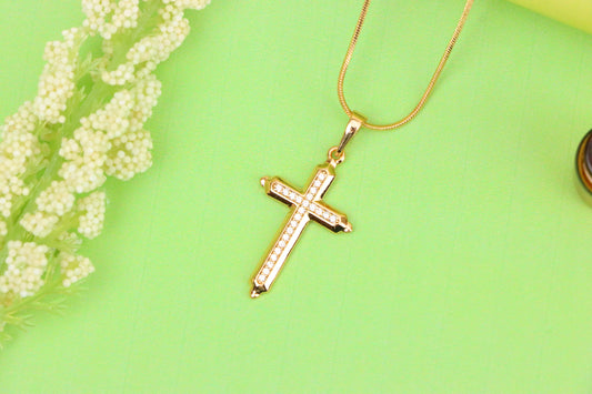Rose Gold Cross Pendant with Sparkling Stones – Elegant Design, XPPT1745 (2151-7)