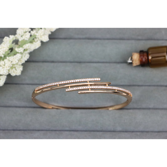Elegant Rose Gold Bangle with Dual Layered CZ Bar Design, XPBL0594 (2060-4)