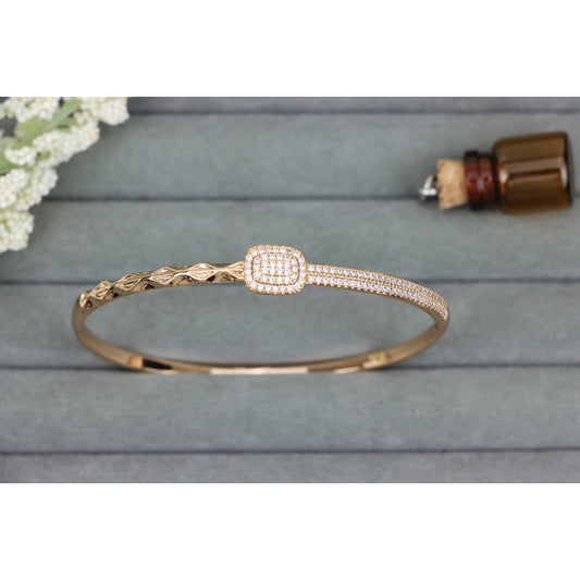 Elegant Rose Gold Bangle with Pave Setting and Textured Detail, XPBL0595 (2060-5)