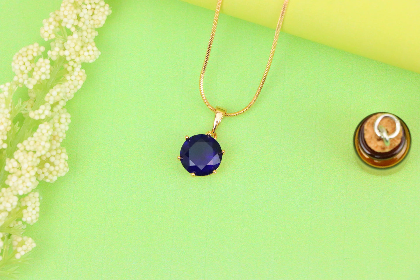 Elegant Rose Gold Round Blue Stone Pendant for Women, XPPT1747 (2151-9)