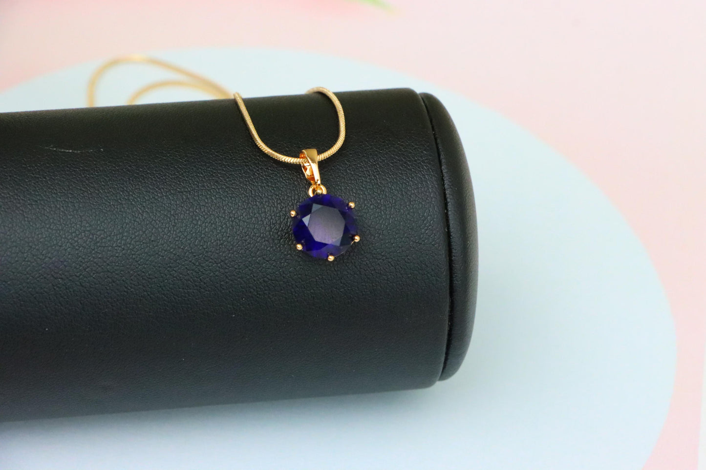 Elegant Rose Gold Round Blue Stone Pendant for Women, XPPT1747 (2151-9)
