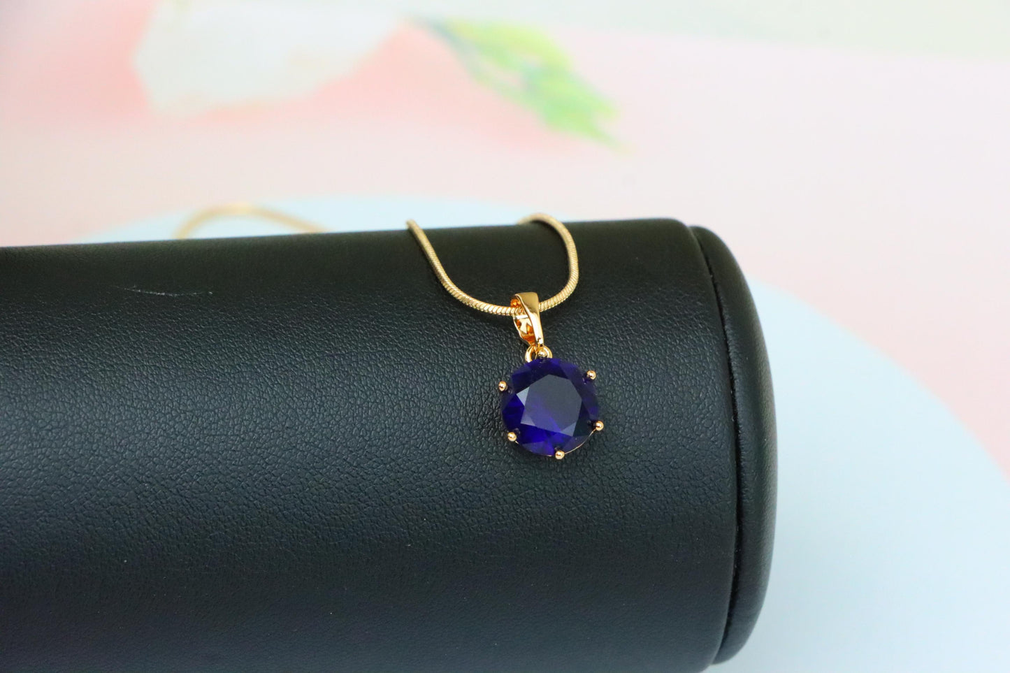 Elegant Rose Gold Round Blue Stone Pendant for Women, XPPT1747 (2151-9)