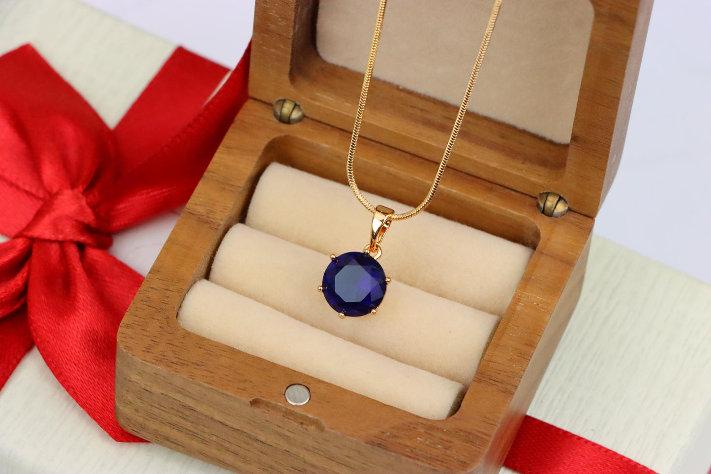 Elegant Rose Gold Round Blue Stone Pendant for Women, XPPT1747 (2151-9)