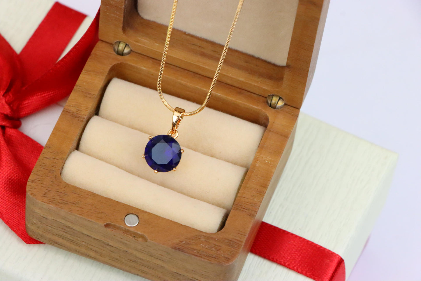 Elegant Rose Gold Round Blue Stone Pendant for Women, XPPT1747 (2151-9)