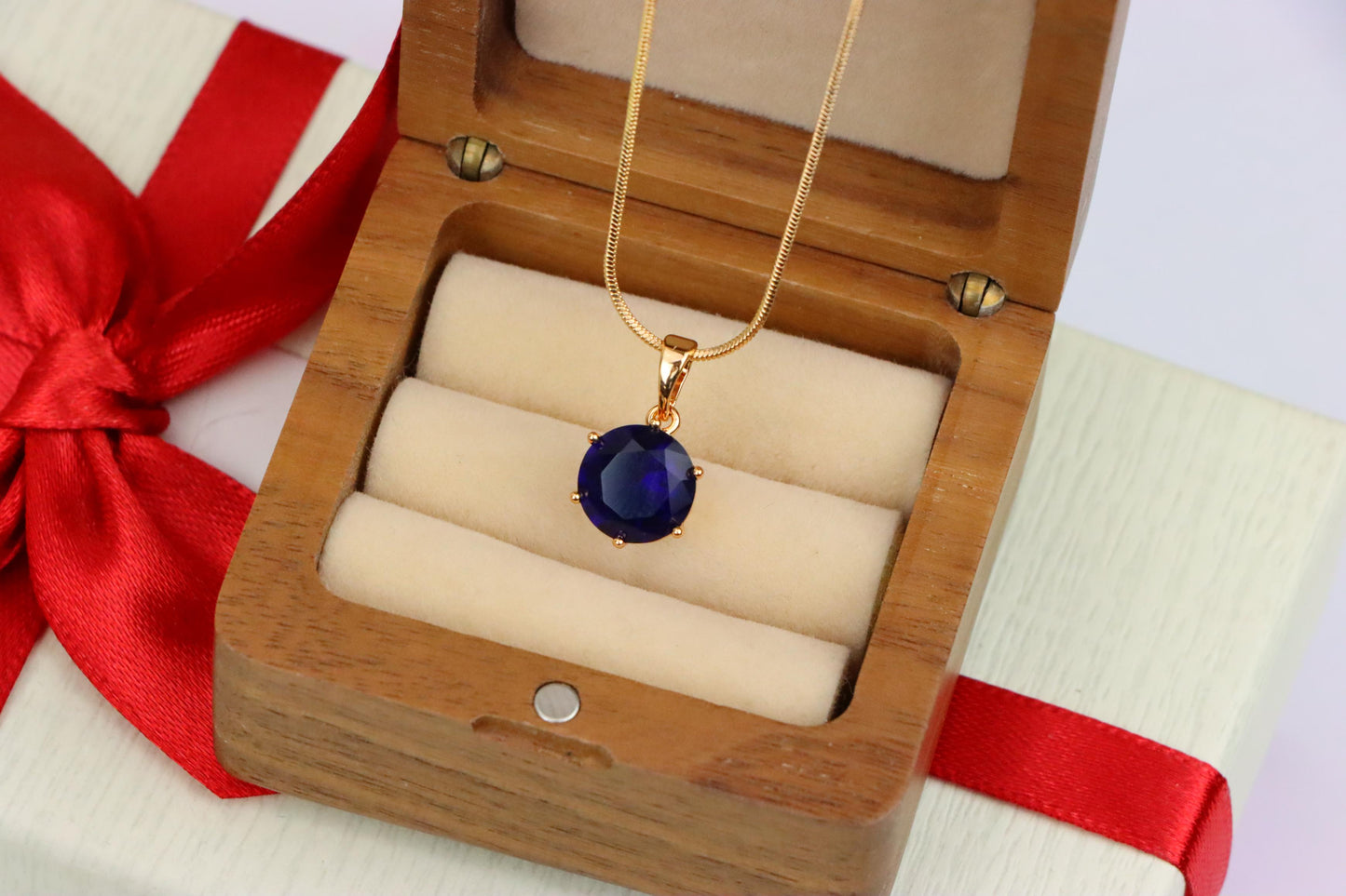 Elegant Rose Gold Round Blue Stone Pendant for Women, XPPT1747 (2151-9)