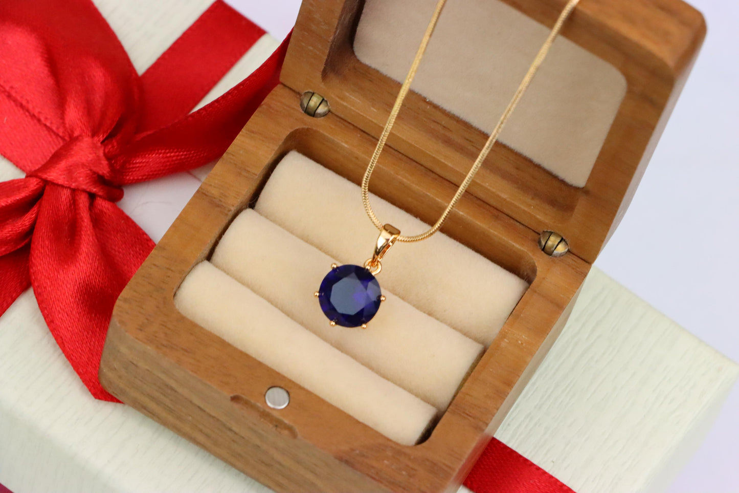Elegant Rose Gold Round Blue Stone Pendant for Women, XPPT1747 (2151-9)