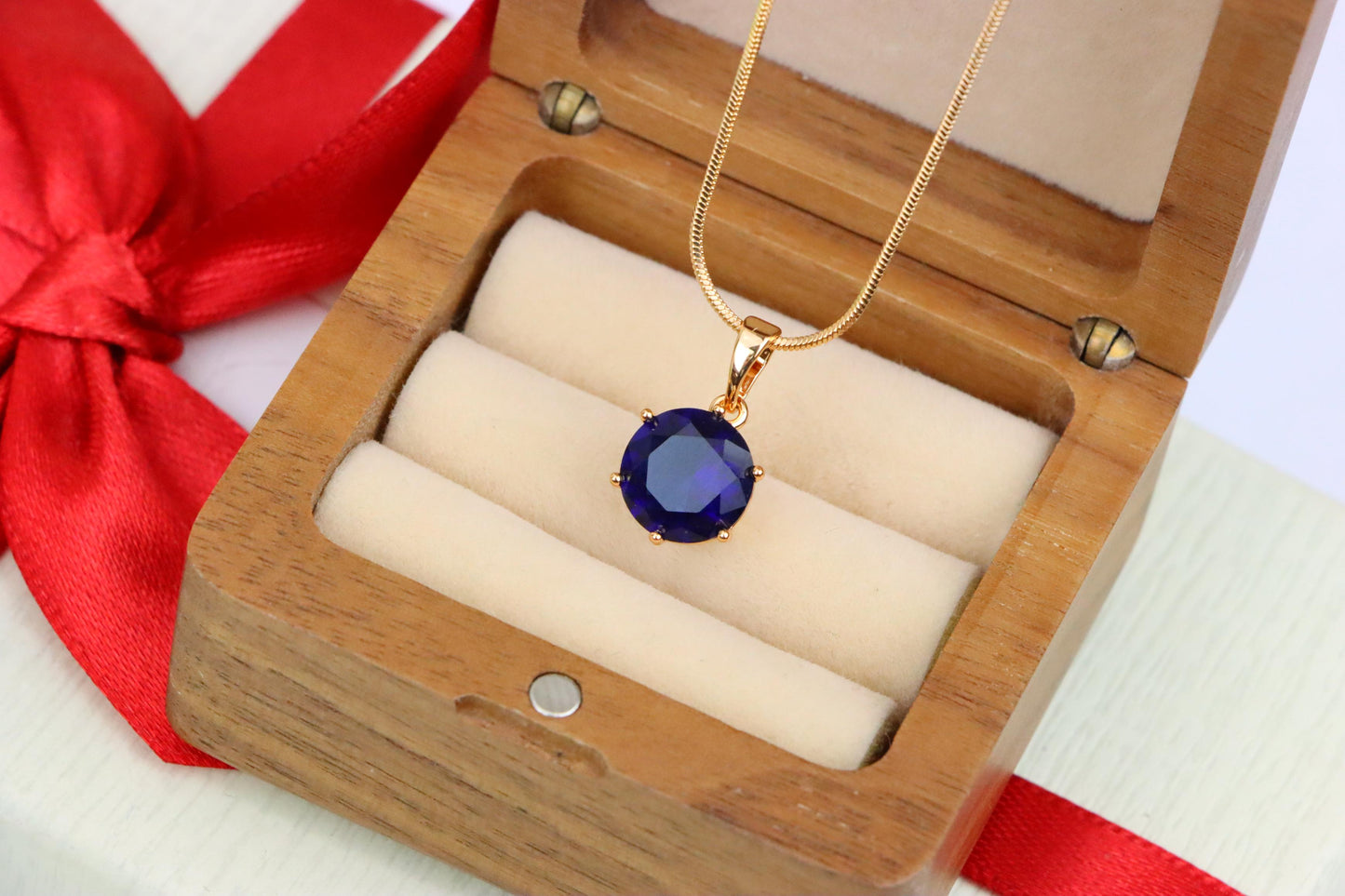 Elegant Rose Gold Round Blue Stone Pendant for Women, XPPT1747 (2151-9)