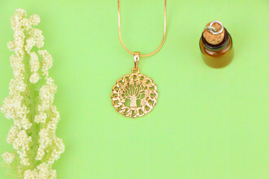 Tree of Life Round Rose Gold Pendant with Chain Pattern Frame, XPPT1294 (2129-10)