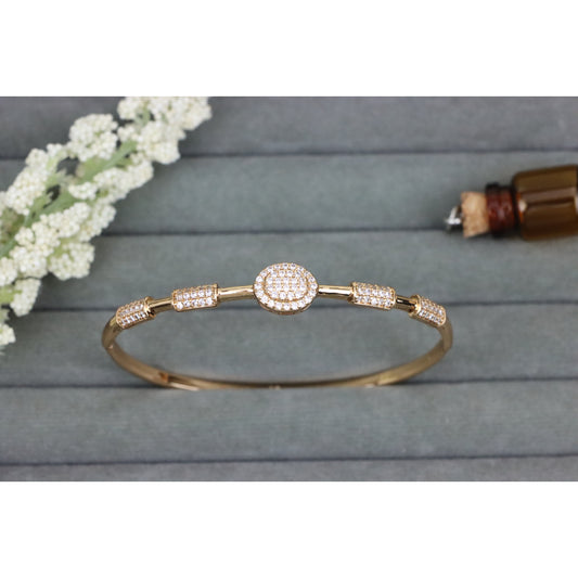 Rose Gold Bangle with Oval CZ Center and Textured Segments, XPBL0597 (2060-6)