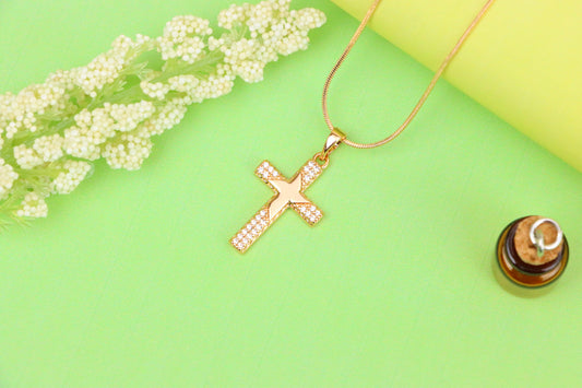 Rose Gold Cross Pendant with Star Design and Sparkling Accents, XPPT1748 (2151-10)