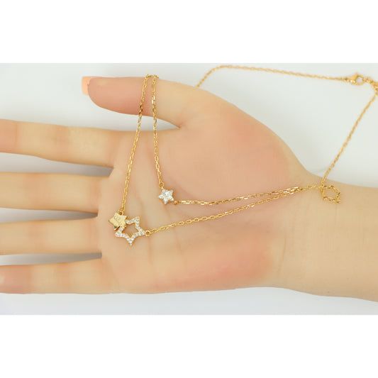 Double-Layered Rose Gold Necklace with Sparkling Star Charms, XPNL0152 (2016-2)