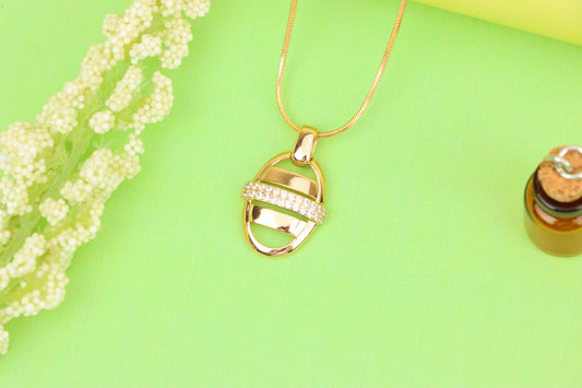 Rose Gold Oval Pendant with Crystal Accent Stripe – Elegant Design, XPPT1296 (2130-2)