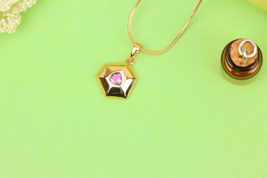 Gold-Plated Hexagon Pendant with Iridescent Rainbow Center Stone, XPPT1750 (2152-1)